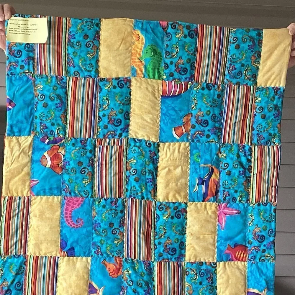 Hand Crafted Brights Fish and Reptile Children’s Quilt